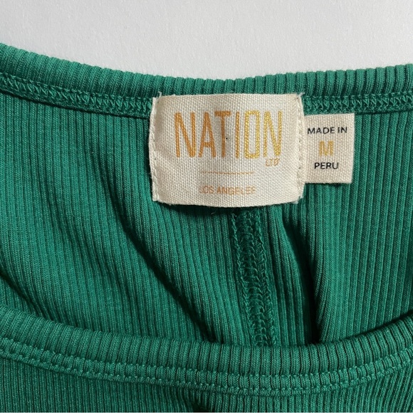 Nation Tee Short Sleeve Puff Sleeve Crew Neck Blouse Pima Cotton Green Medium - Picture 6 of 7